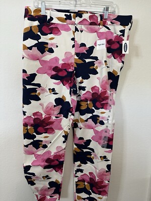 Old Navy White Floral Pixie High Rise Slim Pants Size 16