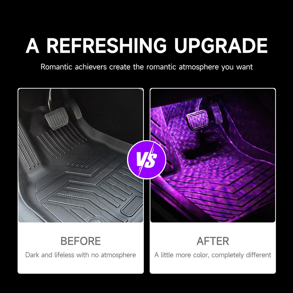 Luz ambiente coche RGB APP música ritmo luces tira pie lámpara decoración Foto 4 de 4