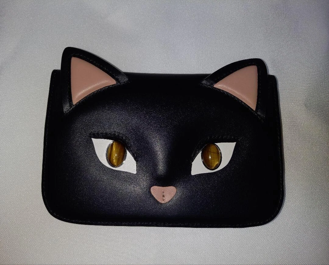 Kate Spade Cats Black Leather Clutch bag with Tiger s Eye Excellent