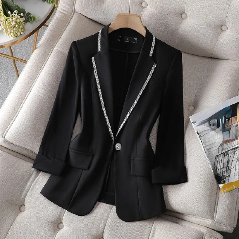 Cardigan In Velluto Donna Con Maniche A 3/4 E Tasche | Giacca Aperta Frontale | Blazer Casuale Da Lavoro In Ufficio | Nero, Viola, Verde, Blu, Rosso
