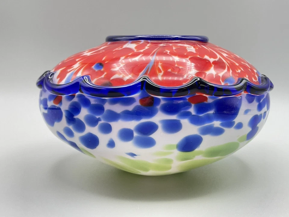 Art Glass Vase Bright colorful Blown Glass Red Blue Green Italian Design - Image 3 of 4