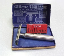 Vintage Gillette Pre-War 1938 45 TECH DE Safety Razor Set in Box