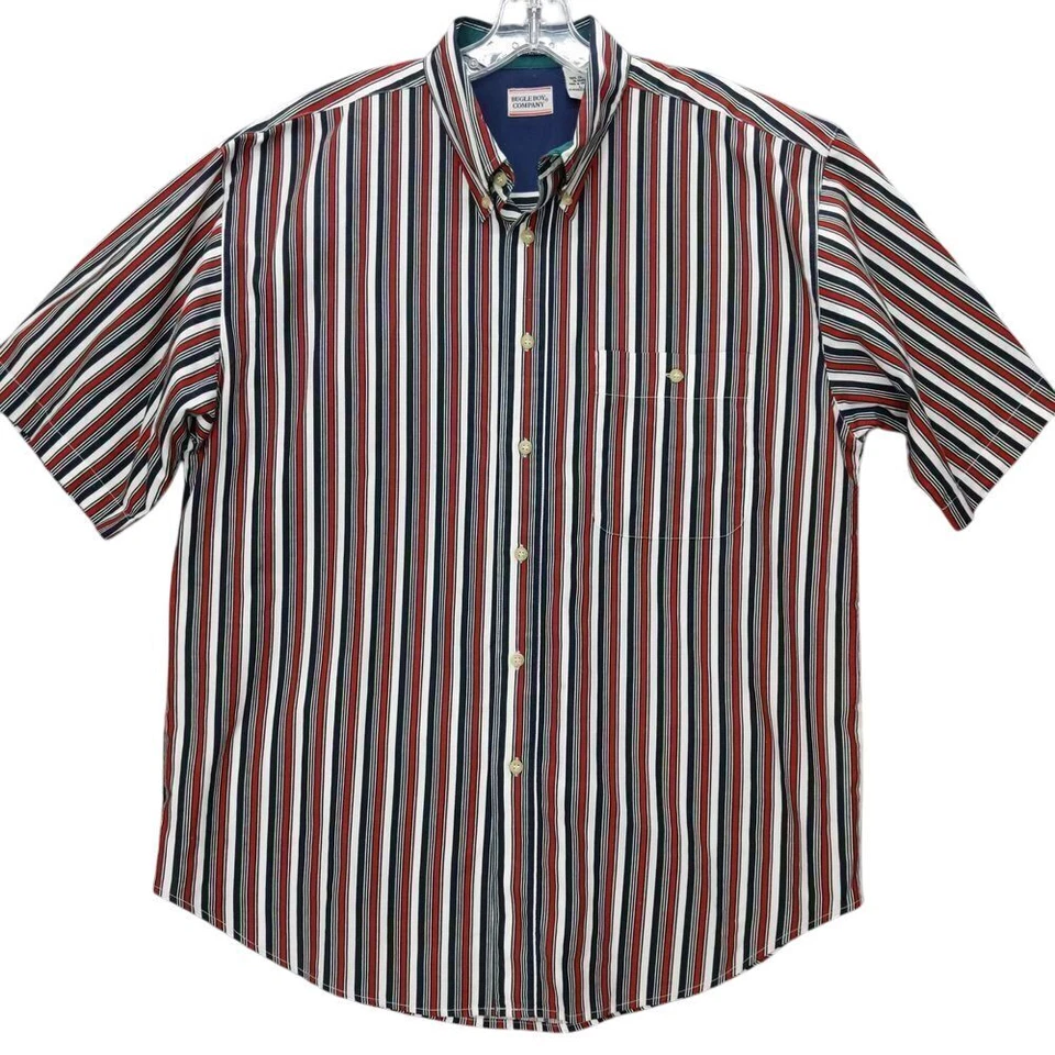 Camisa De Colección Años 90 Bugle Boy Rayas Manga Corta Abotonada Talla L Algodón Sin Arrugas Foto 2 de 4