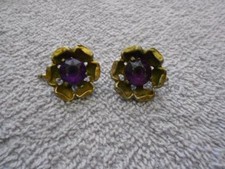 PAIR VINTAGE PURPLE FAUX RHINESTONE FLOWER TUXEDO SHIRT STUDS