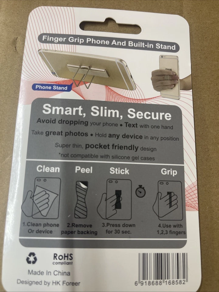 Smartphones Finger Grip Stand Strap CPS-002 Cell Phone Holder Adhesive BLACK - Image 2 of 2