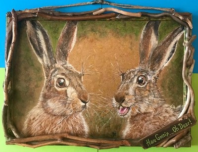 ''Hasenklatsch ... Oh je!'' - Original Acrylgemälde - Braune Hasen