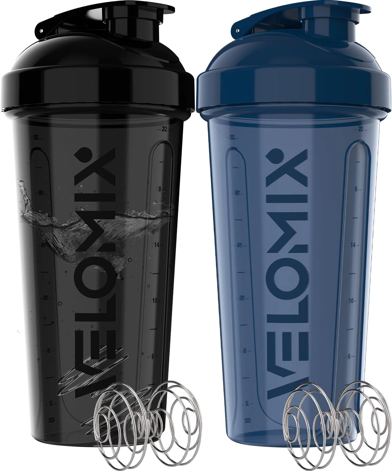 2 Pack 28oz Protein Shaker Bottles Wire Whisk Leakproof Black Clear