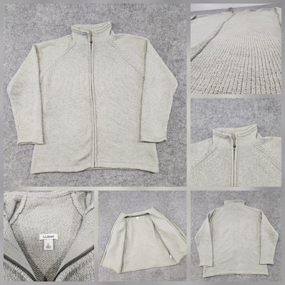 LL Bean Womens PL LP L Large P Petite Pet Full Zip Cotton Knit Cardigan Sweater