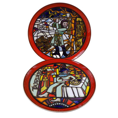 2 Poole Pottery Medieval Calendar Series Plates January & February 12.5'' Across