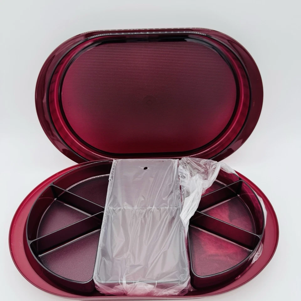 NOS Vintage Tupperware Preludio Hors D'oeuvre Tray w/ Dividers Cranberry 2015A-2 - Image 3 of 4