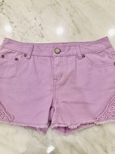 Justice Girls Sz 16 R LAVENDER Denim Shorts W/ Lace Design Light Wash Stretch