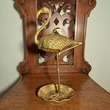 Brass tone stork trinket box statue ornament 10½ inches pin tray dish