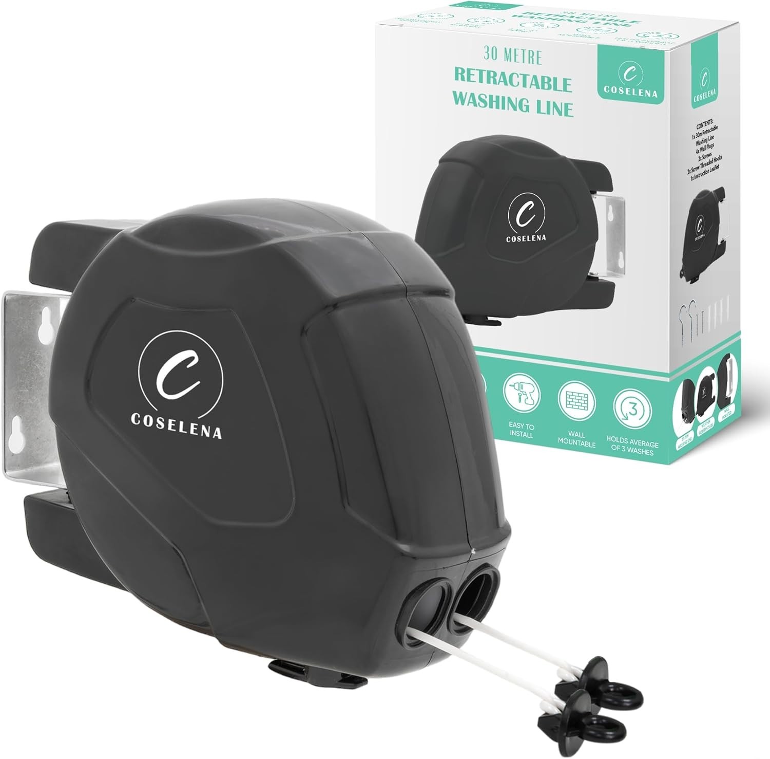 Coselena 30m Retractable Washing Heavy Duty Twin Clothes Line Hook New