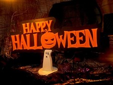Happy Halloween Sign With Ghost Sign Holder For Decoration