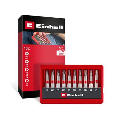 Original Einhell Bit-Set 10-tlg. (50-mm-Bits PH/PZ/T/H, sandgestrahlter S2-Stahl