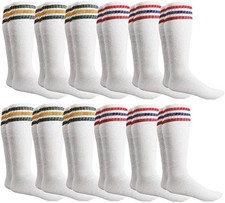 12 PK Calcetines Tubo Algodón Para Mujer, Estilo Árbitro 9-11 - Rayas Surtidas Para Mujer