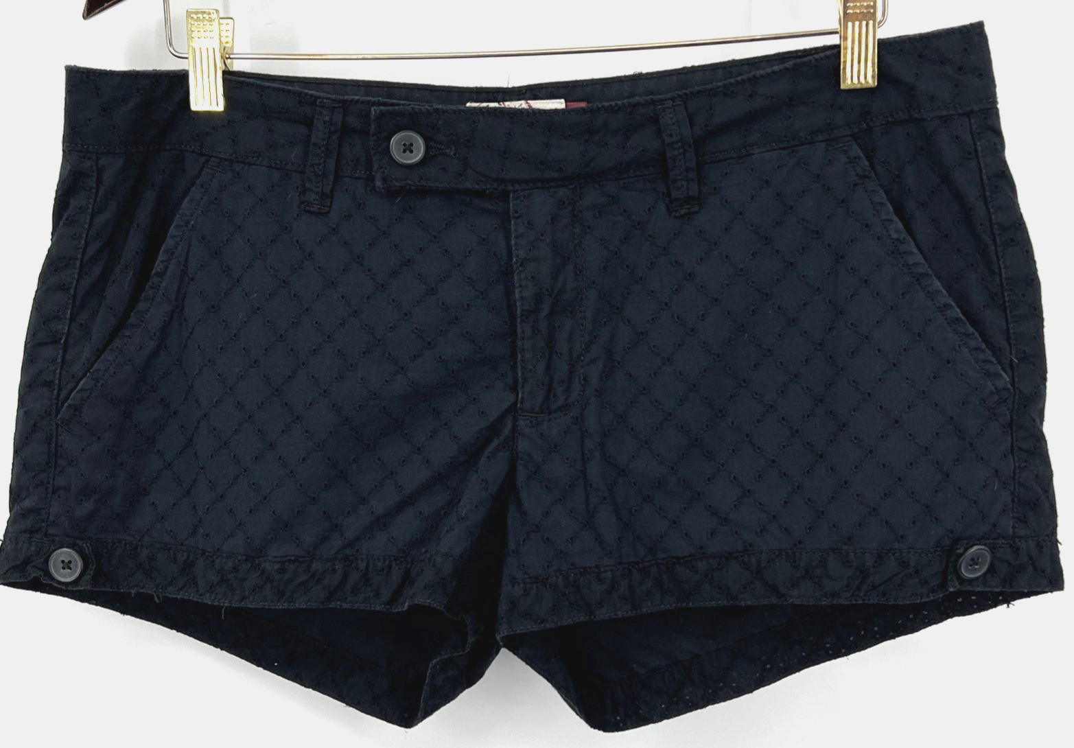 Women's Micro Shorts Black Lace Eyelets Size 13 Cotton Beach Cruise Wear