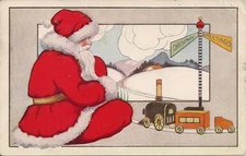 Santa Claus, Christmas, Xmas, Toy Train, Mountain View 1920's?  Embossed