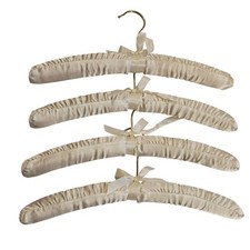 Vintage Style Cream Satin Padded Hangers Set of 4 Gold Swivel Hook Ribbon Bow