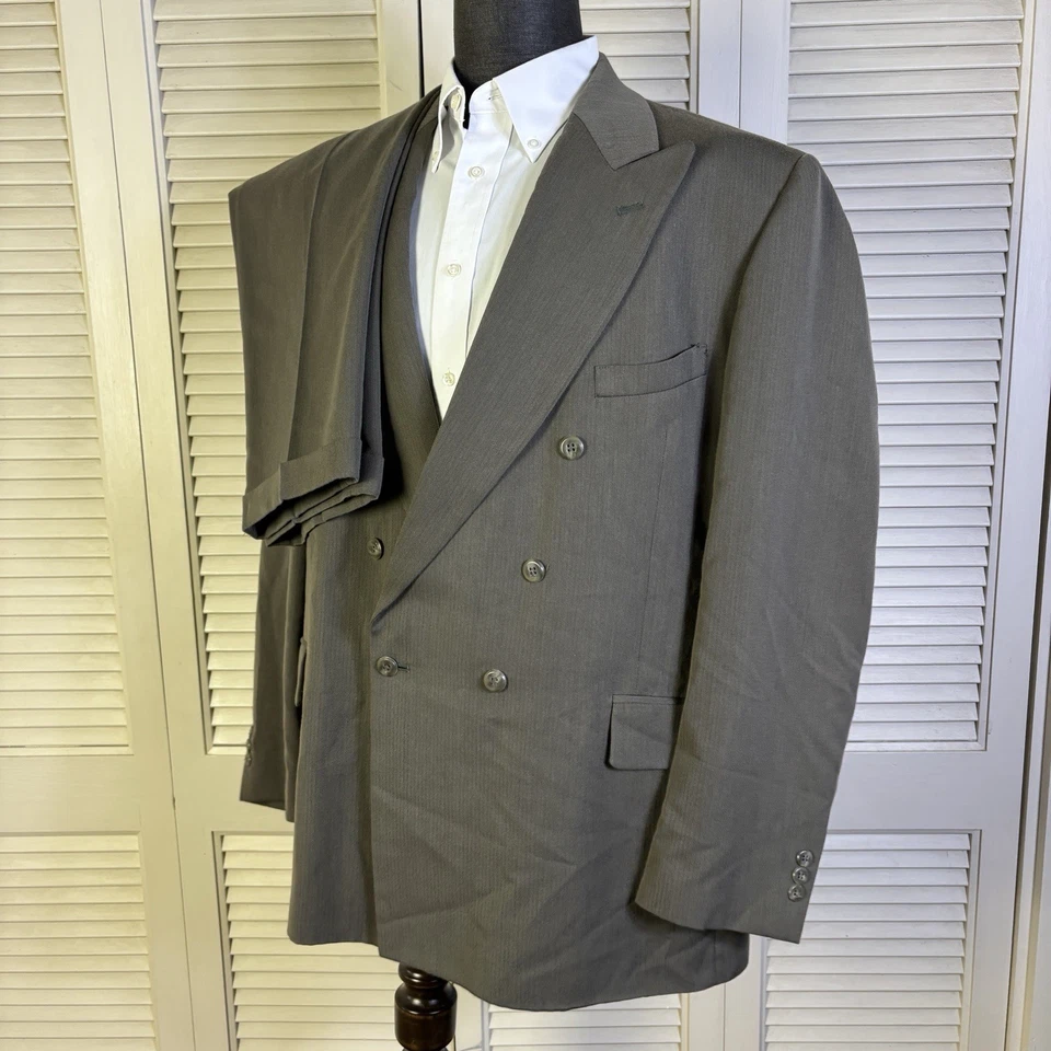Vintage John Henry 2 Piece Suit Mens 48L 36x29 Olive Double Breasted - Image 2 of 4