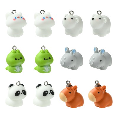 24pcs Horse Charm Bear Pendant Resin Panda for Keychain Necklace Jewelry Making