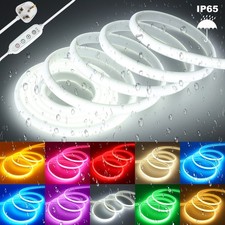 Dimmable 230V COB LED Strip Light Mains Plug Free Cut Continuous Run Lighting