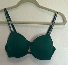 PINK Green Solid Push Up Underwire Bra Rhinestone Adjustable Straps Pink Lining