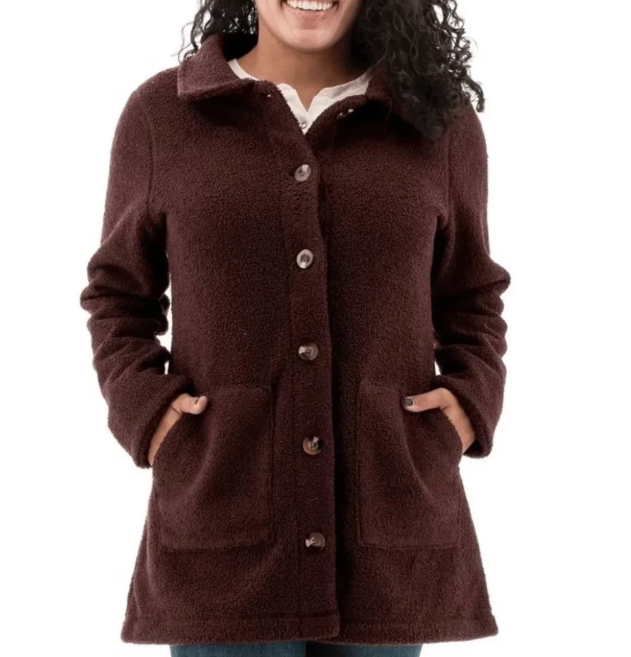 Casaco feminino AVENTURA Bethann L vermelho escuro Boucle Eco lã inverno cabine novo com etiquetas - Imagem 3 de 4