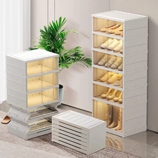 6-Tier Foldable Shoe Rack Organizer for Closet 12Pairs Plastic Shoe Shelf Col...
