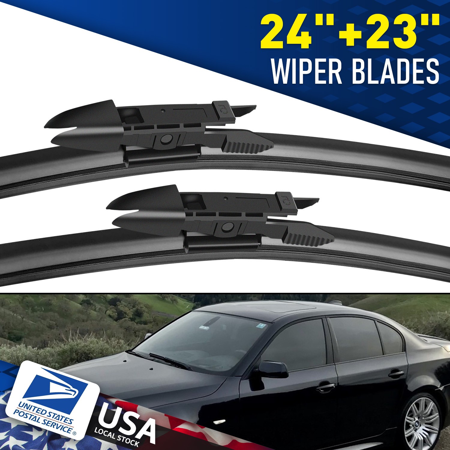 24"+23"Black Windshield Wiper Blades Top Lock Premium Hybrid silicone All Season