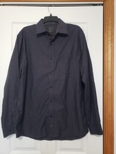 F/X Men's Long Sleeve Collared Dress Shirt Dark Grey Purple Stripe Detail L EC