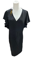 Ihot Womens Vneck Dress XL Black Cocktail Ruffle Sleeve Work Casual
