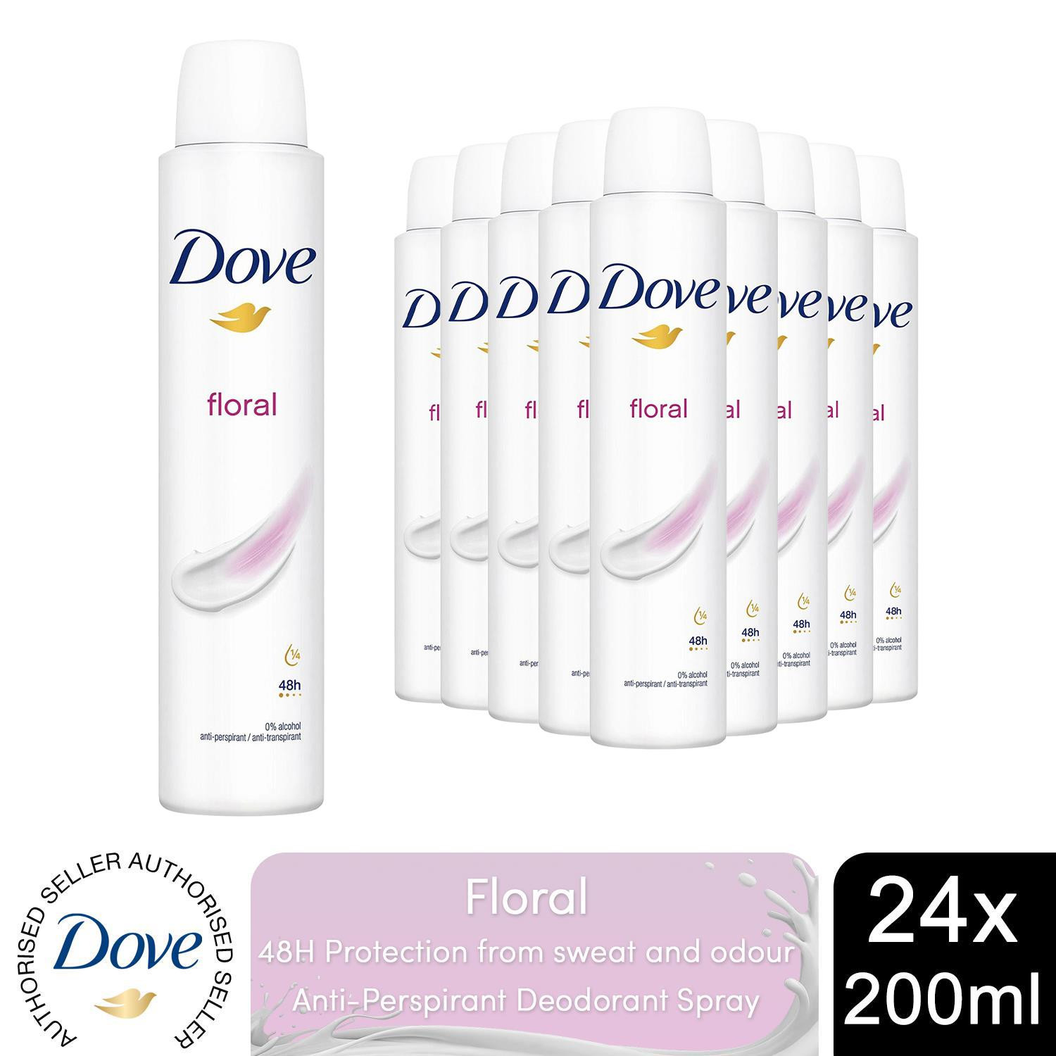 Dove Floral Anti-Perspirant with 48H Sweat Protection Deo for Women 200ml, 24pk