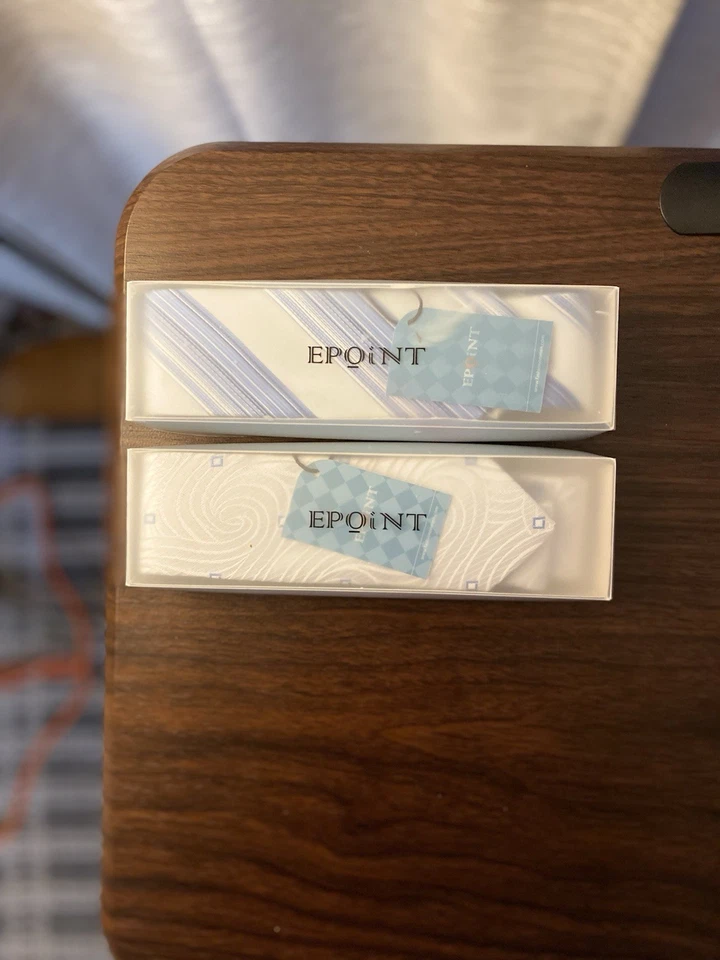 Juego de 2 corbatas de seda Epoint - Corbatas de lujo blancas y azules - Regalo formal de negocios Foto 3 de 3
