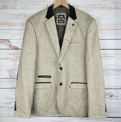 Marc Darcy Cream Elbow Patch Mens 46R Ronny Modern Tweed Jacket *DEFECT*