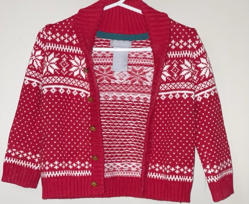 Chicos Tahari 12 Meses Rojo con Blanco Navidad Copos de Nieve Cárdigan Suéter con Cuello - Imagen 3 de 5