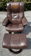 Stressless Mayfair Recliner Chair and Ottoman Medium Brown Leather Ekornes