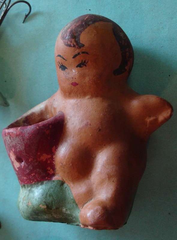Original Mud Baby Winged Angel Clay Pottery Handcrafted Painted Glazed 3 1/2"H
