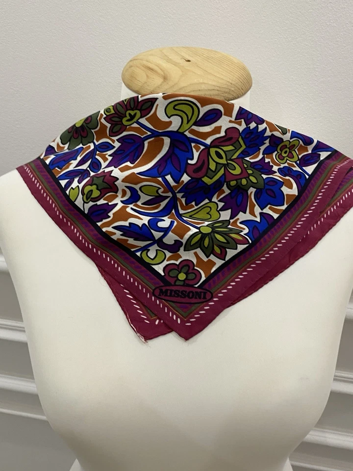 S9#MISSONI Vintage Floral Multicolor Silk Scarf 12 Inch - Image 2 of 4