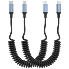2 Pack Coiled Type C to C Cable 3ft Fast Charging Car Charger Retractable Cord