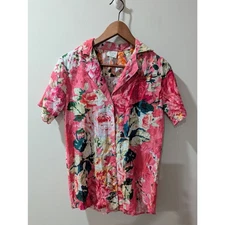 Hemant & Nandita Pink Floral Eyelet Button Down Shirt Blouse 