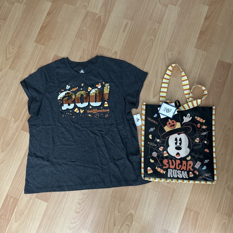 Walt Disney World Parks Halloween Sequin Shirt Women XL NWT Boo PLUS Bag!