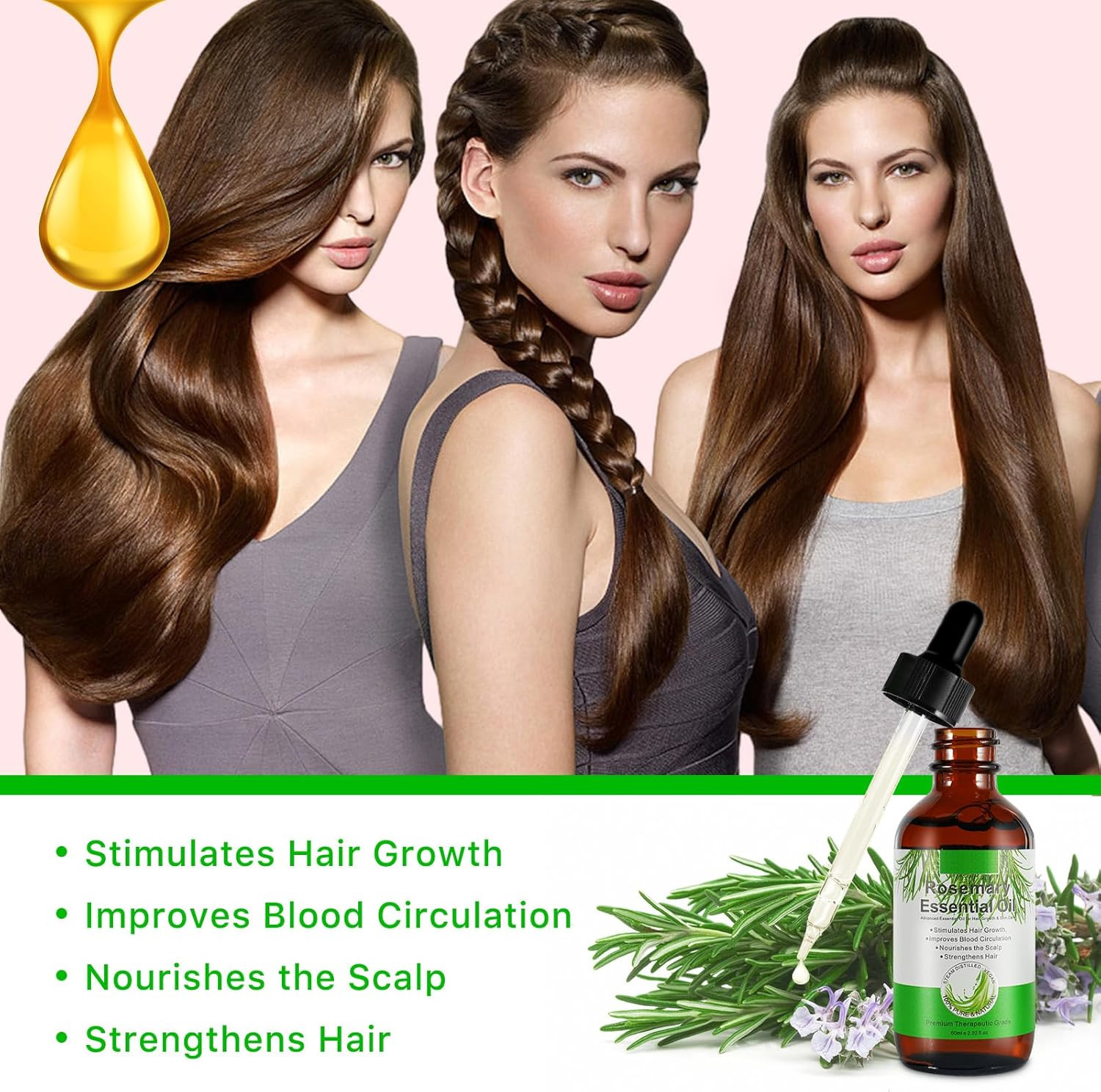 Olio di Rosmarino Puro 60ml + Massaggiatore Capelli Anti-Caduta - 2