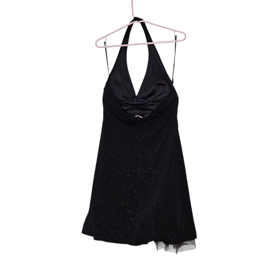 Love Tease Vibtage Y2K 90s Black Glitter Halter Dress Party Cocktail Women's L - Image 3 of 4