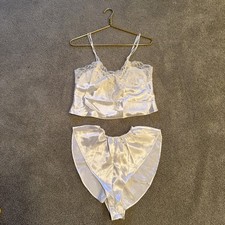 Vintage Victoria's Secret Gold Label White Cami Satin Lace Lingerie Set Sz XS