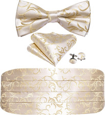 Men's Silk Paisley Cummerbund Bow Tie Set with Pocket Square  Cufflinks
