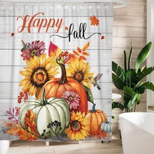 Fall Shower Curtain for Bathroom - Autumn Sunflower Pumpkin Thanksgiving Farm...