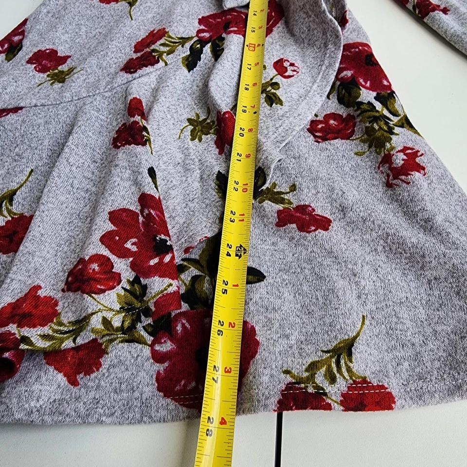 Bonnie Jean Girl Gray Dress Pullover Knit Red Floral Long Sleeve Ruffle Sz 10 - Image 2 of 4