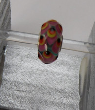 Authentic Trollbeads Garnet Feathers Glass Bead Charm Marked .925 LAA