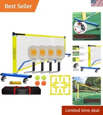 All-in-One Portable Pickleball Set with Steel Frame and Wheels for Easy Play